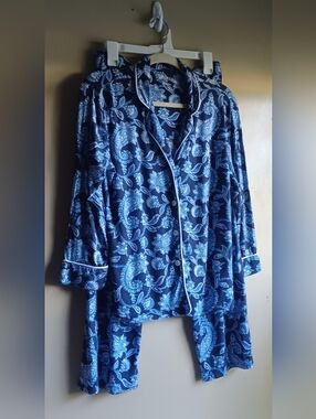 Lauren RL  Paisley Print Long Slevees Notch Collar Long Knit Pajama Set M